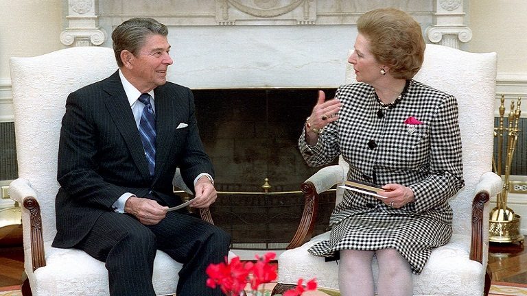 11/16/1988 President Reagan meeting with Prime Minister Margaret Thatcher of the United Kingdom in the oval office